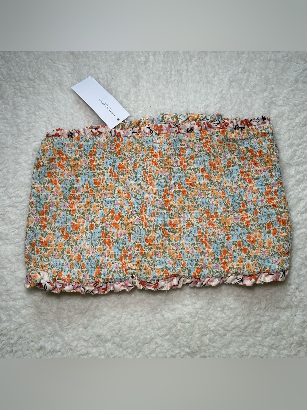 American Eagle Smocked Floral Tube Top Ruffled XS New